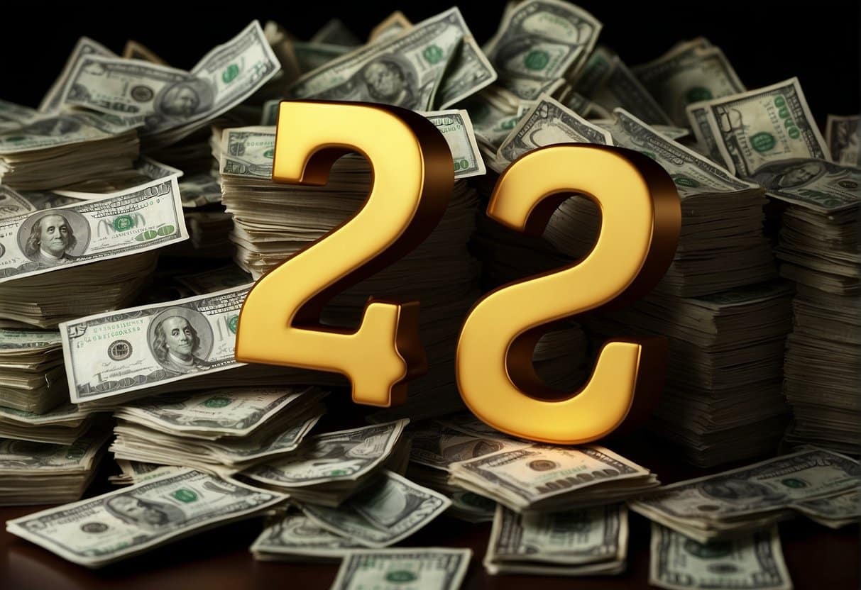 A glowing "1234" angel number hovers above a pile of money, symbolizing a successful conclusion