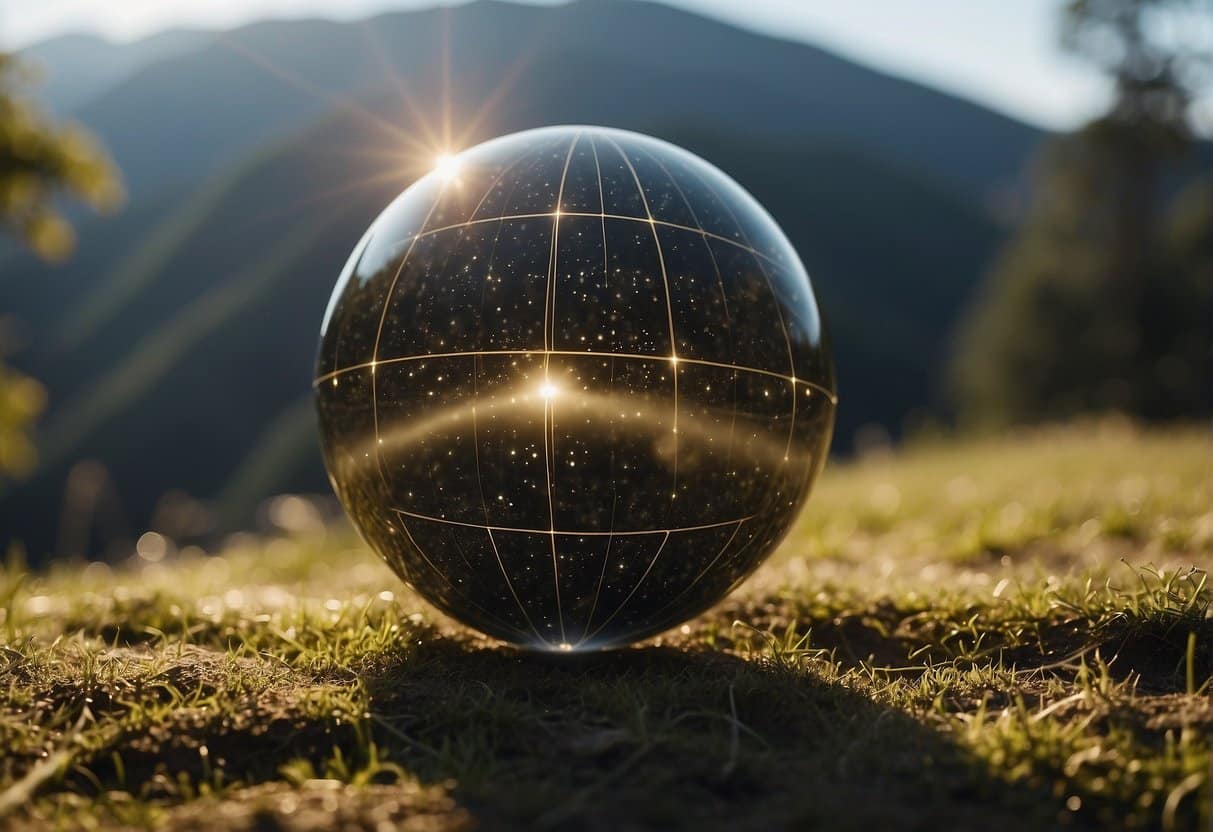 A glowing orb hovers above a path, connecting the numbers 111 and other angel numbers in a celestial web of light