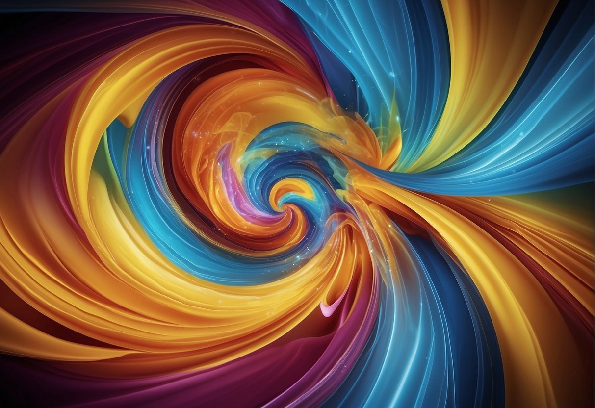 Emotions and energy flow, creating ripples of cause and effect. Vibrant colors and dynamic shapes illustrate the interconnectedness of emotions and energy