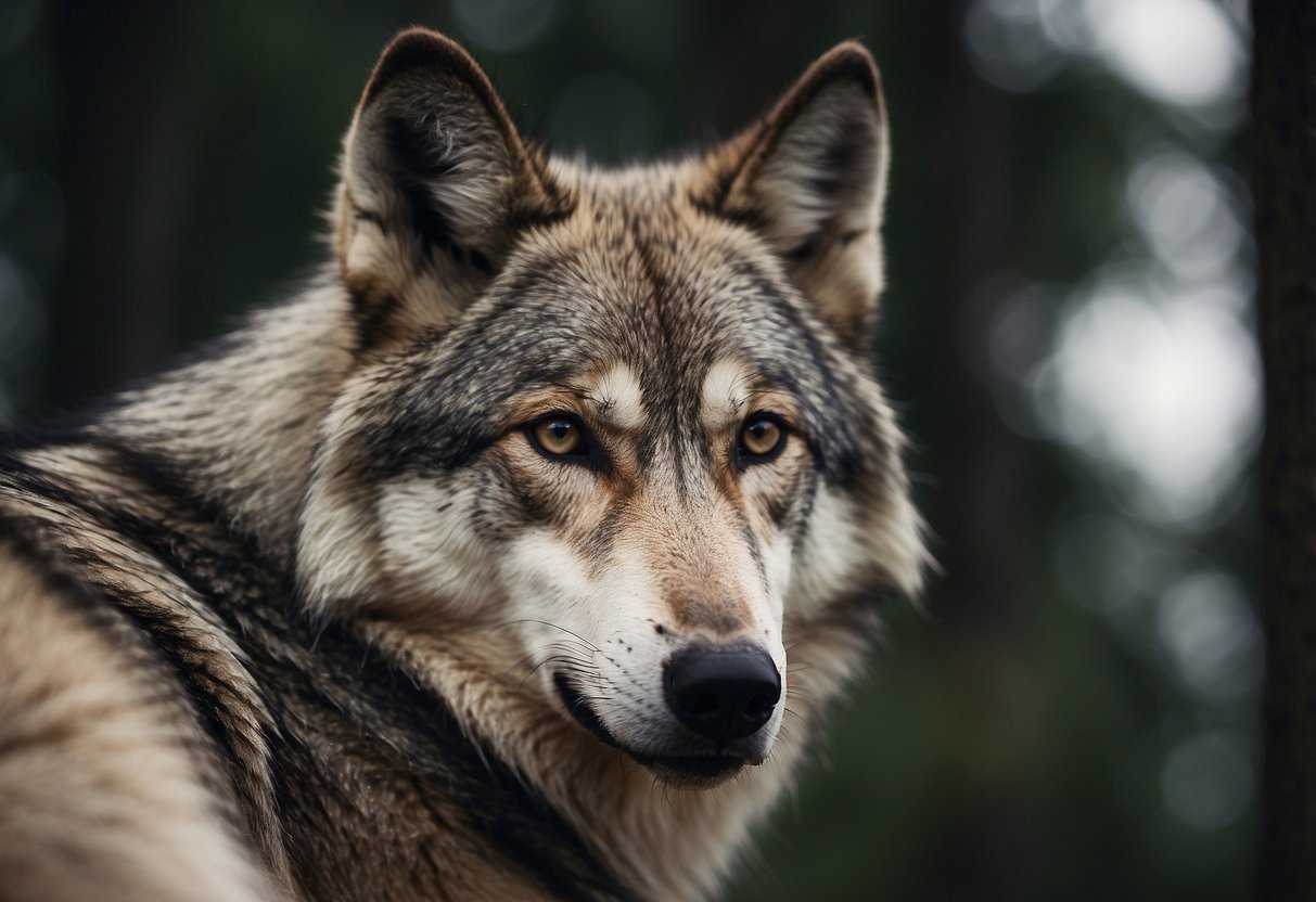 A wolf's keen eyes scan the horizon. Its ears perk up, alert to the slightest sound. The scent of prey lingers in the air, triggering its hunting instinct