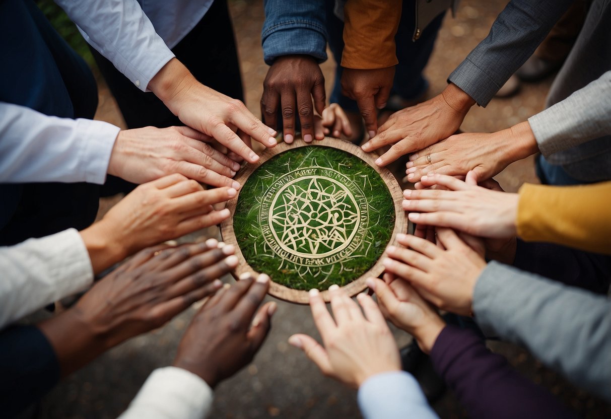 A group of experts offering guidance in a circle, surrounded by symbols of holistic wellness and manifestation