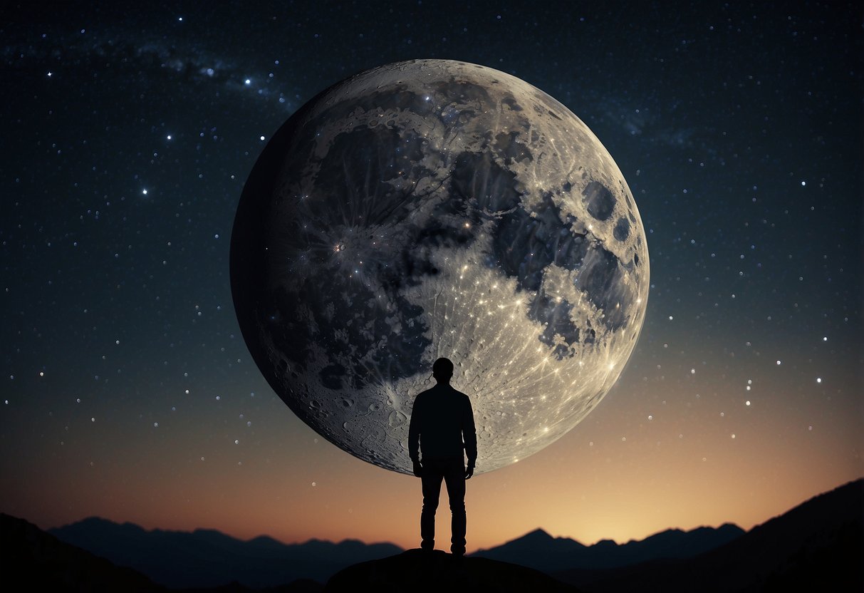 The new moon in Gemini manifesting with swirling winds and twinkling stars in the night sky. The air is filled with a sense of curiosity and intellectual energy