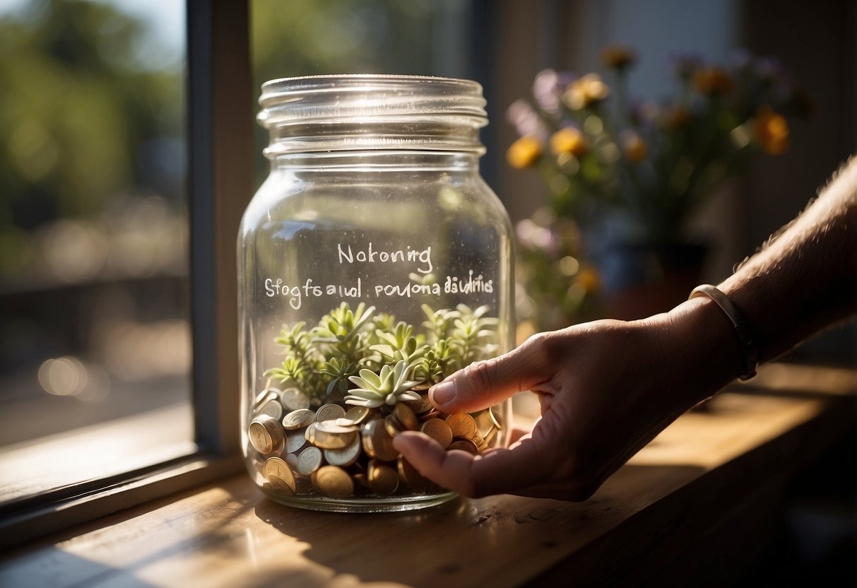 A hand seals a jar filled with affirmations and desires, then places it on a windowsill bathed in sunlight